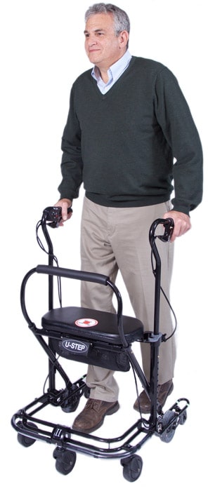 man using the standard walker for Parkinson's patients